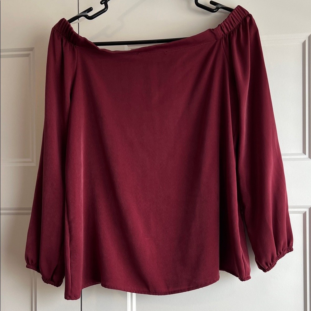 Les Amis Elegant Burgundy Off Shoulder Top - Picture 4 of 6